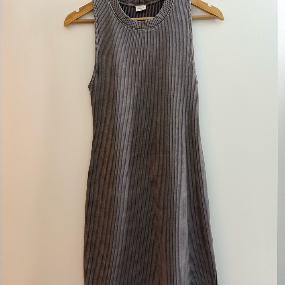 Gray Sleeveless Ribbed Dress